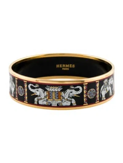 Pre-owned Hermes Wide Enamel Bangle Bracelet, 7.5" In Black