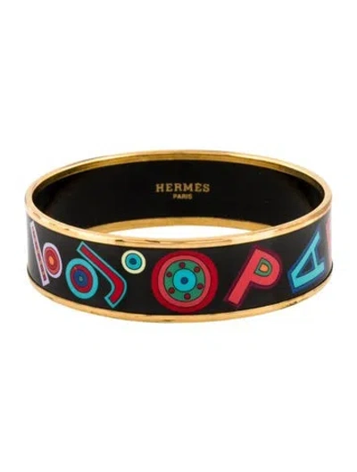 Pre-owned Hermes Wide Enamel Bangle Bracelet, 7.5" In Multicolor