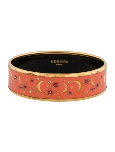 Pre-owned Hermes Wide Enamel Bangle Bracelet, 7.5" In Orange
