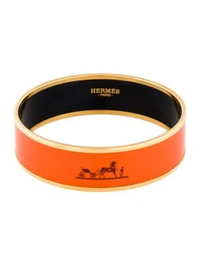 Pre-owned Hermes Wide Enamel Bangle Bracelet, 7.75" In Orange