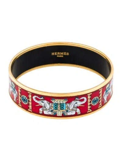 Pre-owned Hermes Wide Enamel Bangle Bracelet, 8" In Multi