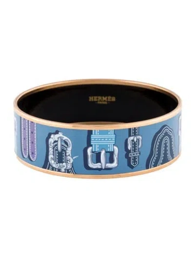 Pre-owned Hermes Wide Enamel Bangle Bracelet, 8.25" In Blue