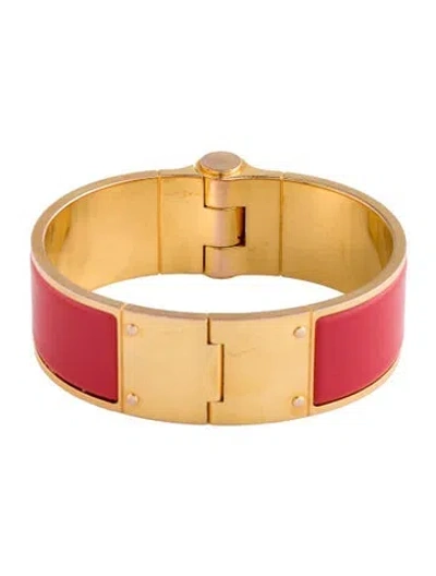 Pre-owned Hermes Wide Enamel Hinged Bangle Bracelet, 7" In Pink