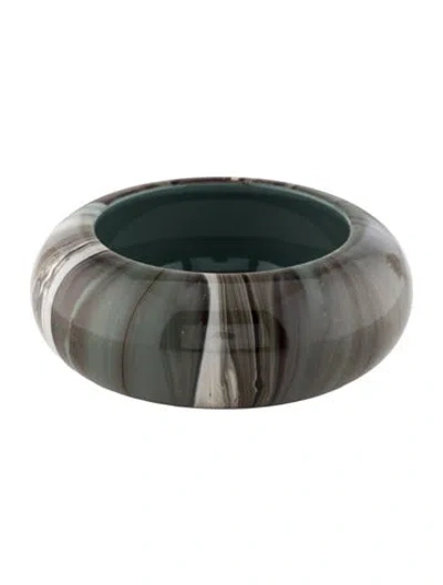 Pre-owned Hermes Wide Lacquered Wood Bracelet, 7.5" In Brown/green/neutrals
