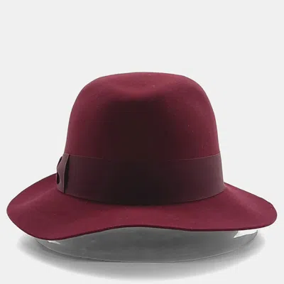 Pre-owned Hermes Wine Rabbit Felt Hat In Red