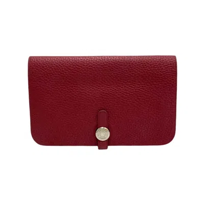 Pre-owned Hermes Wine Taurillon Clemence Leather Long Wallet (bi-fold) ()