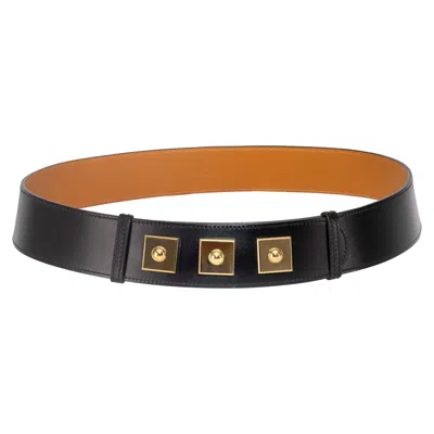 Pre-owned Hermes Hermès Women's 2015 Piano Black Leather Belt With Gold Magnet Buckle