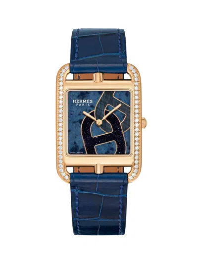 Hermes Women's Cape Cod Anchor Chain 18k Rose Gold, Dumortierite & Alligator-strap Watch/37mm