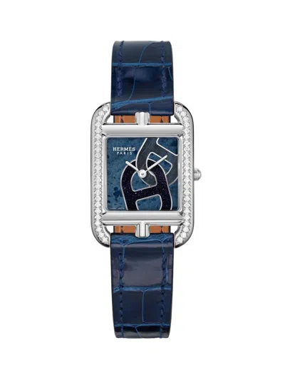 Hermes Women's Cape Cod Anchor Chain Stainless Steel, Dumortierite & Alligator-strap Watch/31mm In Gray