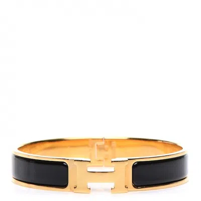 Pre-owned Hermes Women's  Bracelet Narrow Clic Clac H Enamel Gm Black In Noir Black