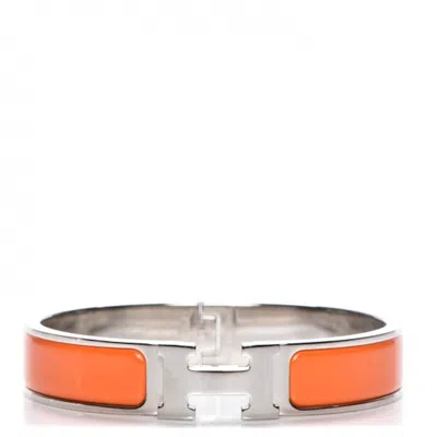 Pre-owned Hermes Women's  Bracelet Narrow Clic Clac H Enamel Pm Silvertone In Orange