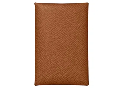 Pre-owned Hermes Women's  Card Holder Calvi Epsom In Gold