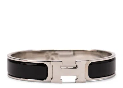 Pre-owned Hermes Women's  Clic H Bracelet Palladiumtone Pm Noir In Black