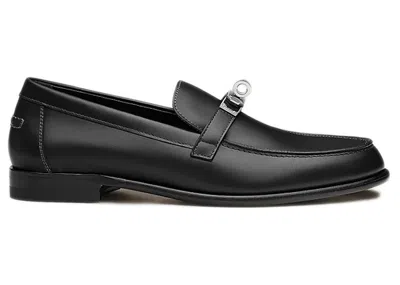Pre-owned Hermes Women's  Destin Loafer Calfskin Leather Sneakers In Noir In Black