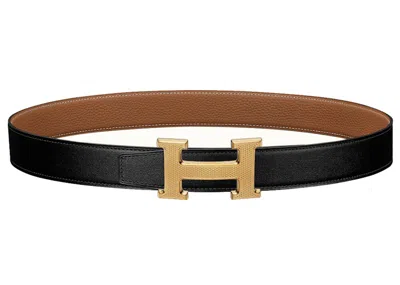 Pre-owned Hermes Women's  Guilloche H Box/togo Gold Plated 32mm In Black