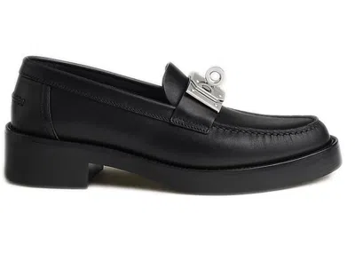 Pre-owned Hermes Women's  Hot Loafer Calfskin Leather Sneakers In Noir In Black