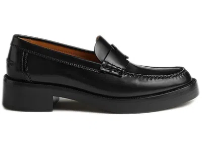 Pre-owned Hermes Women's  Hour Loafer Calfskin Leather Sneakers In Noir