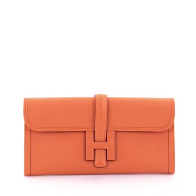 Pre-owned Hermes Women's  Jige Elan Clutch Swift 29 In Orange