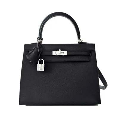 Pre-owned Hermes Women's  Kelly Sellier Epsom Palladium 25 In Noir In Black