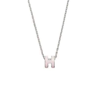 Pre-owned Hermes Women's  Mini Pop H Pendant Palladiumtone In Rose Dragee