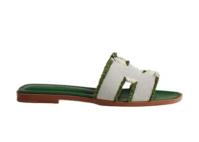 Pre-owned Hermes Women's  Oran Sandal Canvas Sneakers In Vert In Green