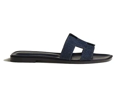 Pre-owned Hermes Women's  Oran Sandal Denim Sneakers In Bleu Brut