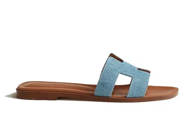 Pre-owned Hermes Women's  Oran Sandal Denim Sneakers In Bleu Clair