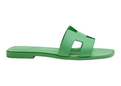 Pre-owned Hermes Women's  Oran Sandal Epsom Calfskin Leather Sneakers In Vert Pomme In Green