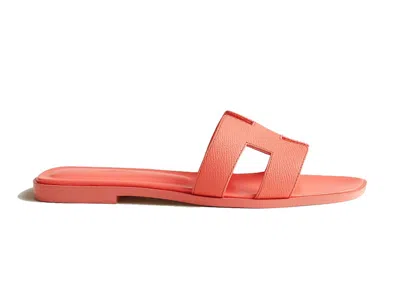 Pre-owned Hermes Women's  Oran Sandal Epsom Calfskin Sneakers In Orange Joey