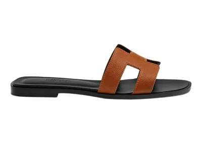 Pre-owned Hermes Women's  Oran Sandal Epsom Heritage Calfskin Leather Sneakers In Naturel/black