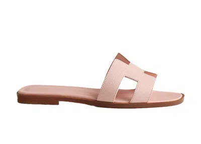 Pre-owned Hermes Women's  Oran Sandal Epsome Leather Sneakers In Rose Pale