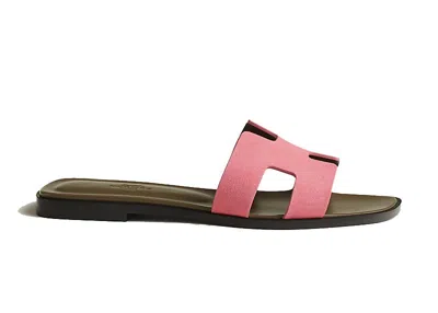 Pre-owned Hermes Women's  Oran Sandal Goatskin Sneakers In Rose Du Desert