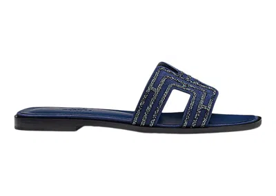 Pre-owned Hermes Women's  Oran Sandal Suede Goatskin Sneakers In Prussian Blue