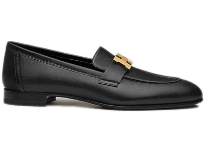 Pre-owned Hermes Women's  Paris Loafer Goatskin Leather Sneakers In Noir