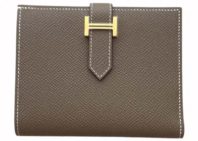 Pre-owned Hermes Women's  Wallet Bearn Epsom In Etoupe