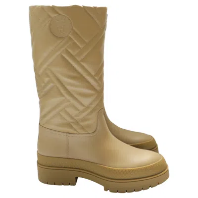 Pre-owned Hermes Hermès Women's New Fiji Boots Camel Mosaique Quilted Leather Size 38.5 In Brown