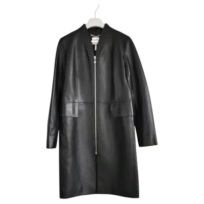 Pre-owned Hermes Hermès Women's Spring 2021 Black Leather Zip Front Coat, Size Fr38