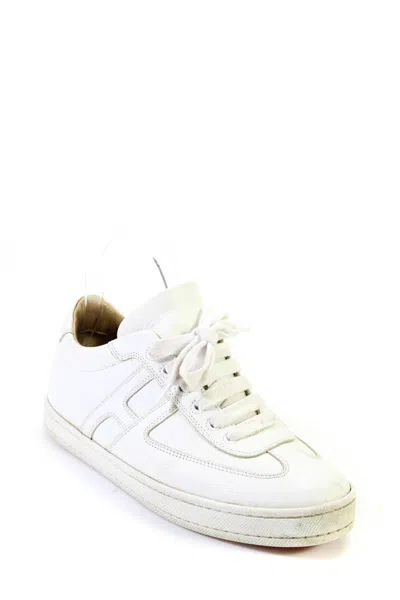 Pre-owned Hermes Womens Leather Lace-up Tied Round Toe Sneakers White