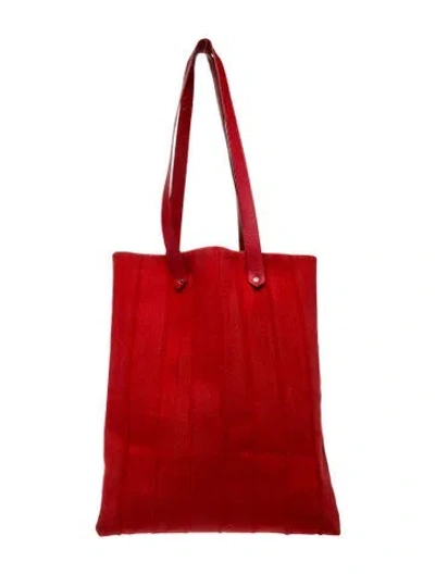 Pre-owned Hermes Wool Ahmedabad Cabas Tote In Red