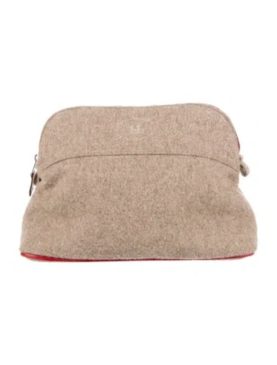 Pre-owned Hermes Wool Bolide Cosmetic Pouch In Neutrals
