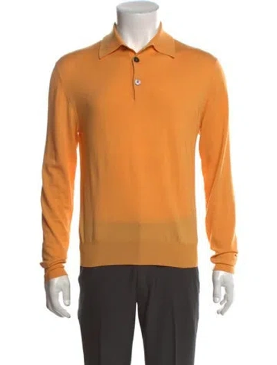 Pre-owned Hermes Wool Collar Polo Sweater In Orange