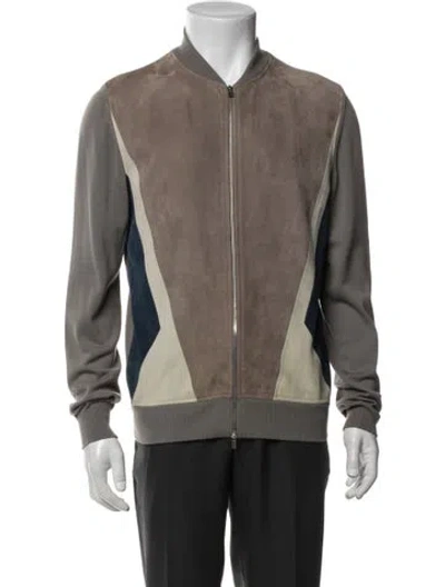 Pre-owned Hermes Wool Colorblock Pattern Bomber Jacket In Gray