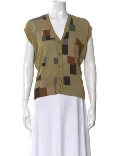 Pre-owned Hermes Wool Colorblock Pattern Sweater In Green
