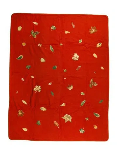Pre-owned Hermes Wool Embroidred Throw Blanket In Orange