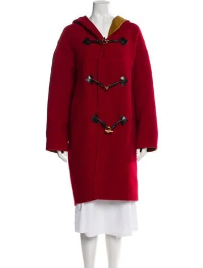 Pre-owned Hermes Wool Faux Fur Coat In Red
