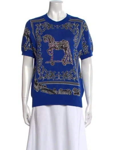 Pre-owned Hermes Wool Graphic Print Sweater In Blue