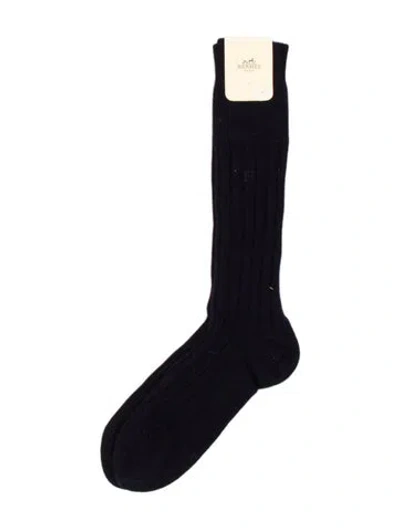 Pre-owned Hermes Wool H Socks In Blue