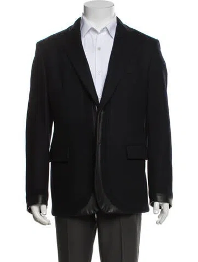 Pre-owned Hermes Wool Leather Trim Embellishment Blazer In Black
