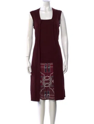 Pre-owned Hermes Wool Midi Length Dress In Burgundy