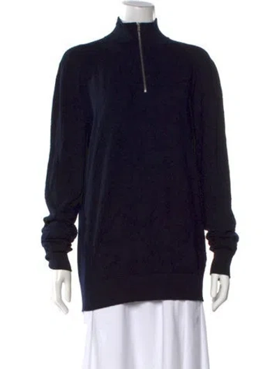 Pre-owned Hermes Wool Mock Neck Sweatshirt In Blue